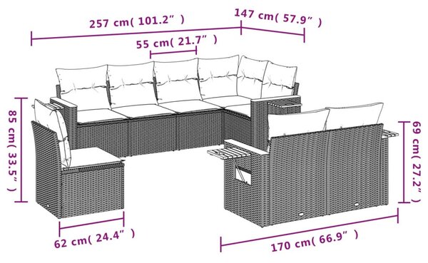 8 részes bézs polyrattan kerti ülőgarnitúra párnával