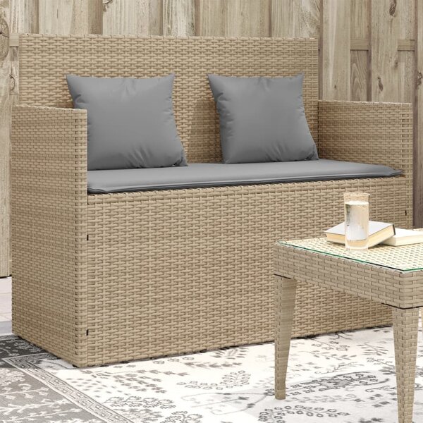 Bézs polyrattan kerti pad párnákkal