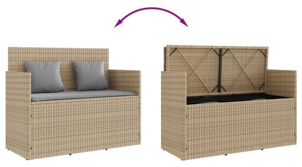 Bézs polyrattan kerti pad párnákkal