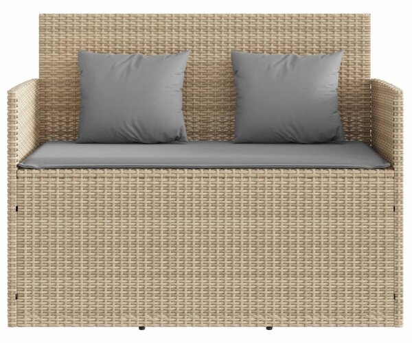 Bézs polyrattan kerti pad párnákkal