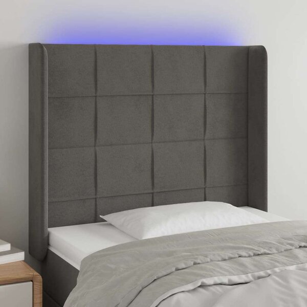 VidaXL sötétszürke bársony LED-es fejtámla 103x16x118/128 cm