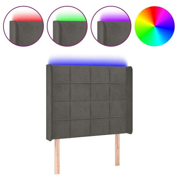 VidaXL sötétszürke bársony LED-es fejtámla 103x16x118/128 cm