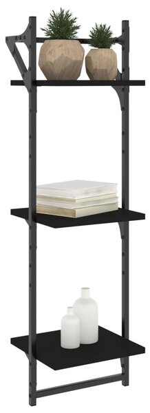 2 db 3 szintes fekete falipolc rúddal 30x25x100 cm