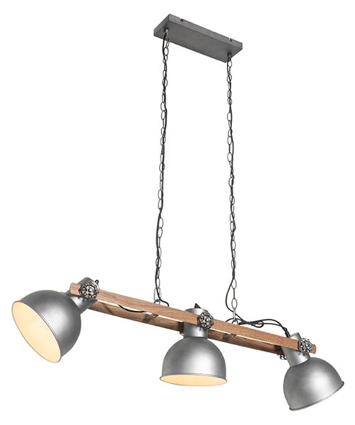 Ipari függő lámpa acél fából, 3 könnyű - Mangó