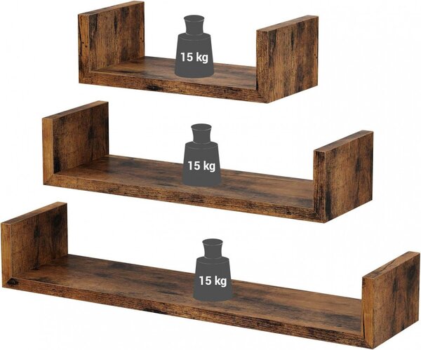 3 darabos lebegő polc szett, rusztikus barna 30/45/60cm