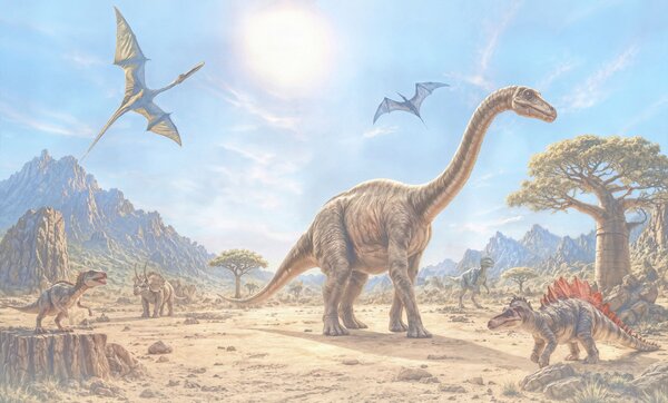 Fotótapéta Dinosaurusok csoportja a sivatagban, Dinoszauruszos fotótapéta, Népszerű fotótapéta, t00895 - Tapeko.hu
