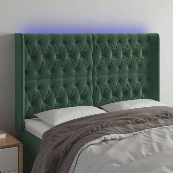 VidaXL sötétzöld bársony LED-es fejtámla 147x16x118/128 cm