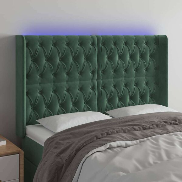 VidaXL sötétzöld bársony LED-es fejtámla 147x16x118/128 cm