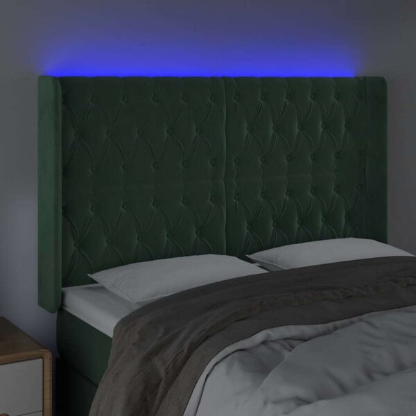 VidaXL sötétzöld bársony LED-es fejtámla 147x16x118/128 cm