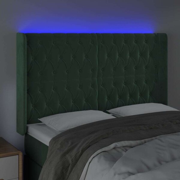 VidaXL sötétzöld bársony LED-es fejtámla 147x16x118/128 cm