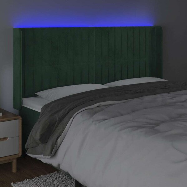 VidaXL sötétzöld bársony LED-es fejtámla 163x16x118/128 cm