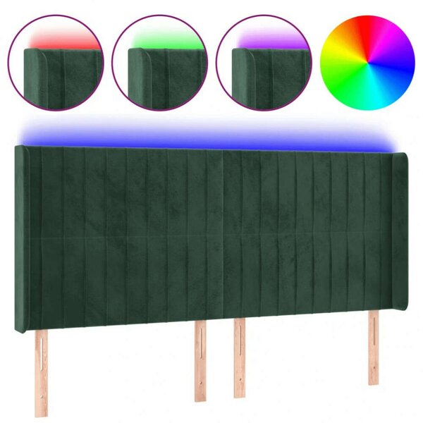 VidaXL sötétzöld bársony LED-es fejtámla 163x16x118/128 cm