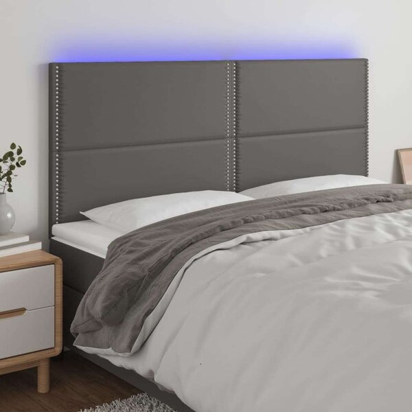 VidaXL LED-es Ágyfejtámla - Szürke Műbőr - 200x5x118/128cm