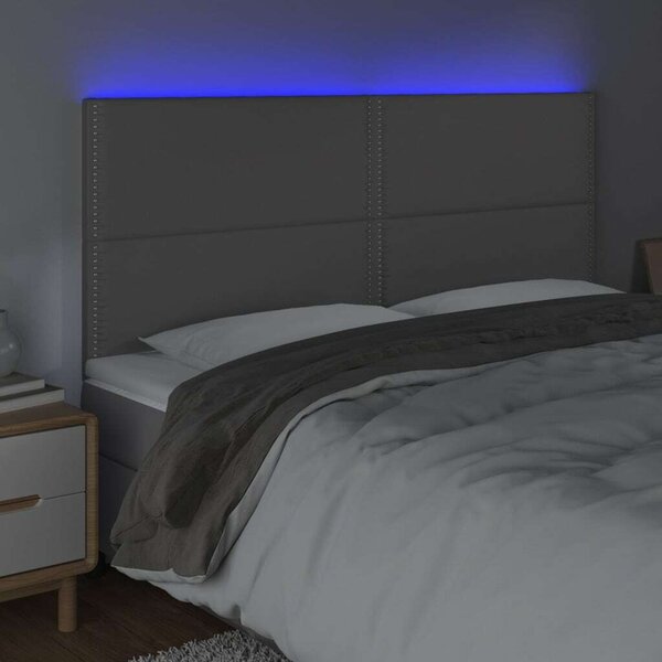 VidaXL LED-es Ágyfejtámla - Szürke Műbőr - 200x5x118/128cm