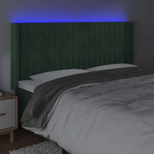 VidaXL sötétzöld bársony LED-es fejtámla 163x16x118/128 cm