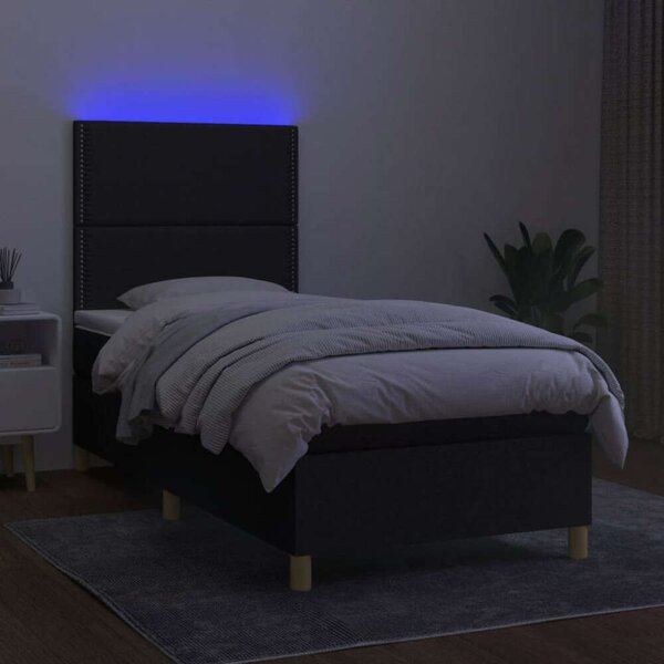 VidaXL Ágy - Fekete Szövet - Rugós - LED - 100x200 cm