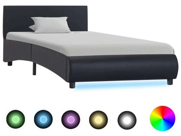 VidaXL fekete LED-es műbőr ágykeret 90 x 200 cm