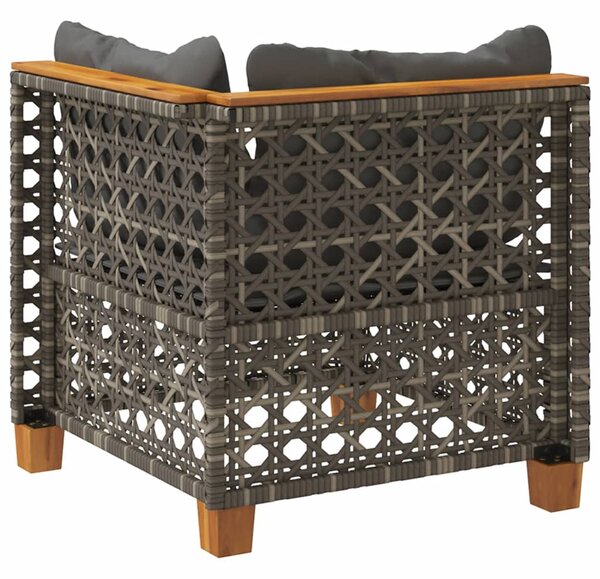 Szürke polyrattan kerti sarokkanapé párnával