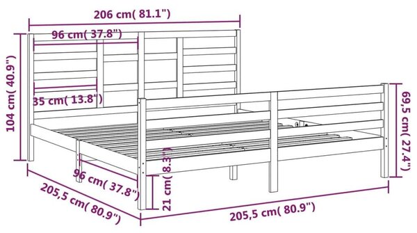 VidaXL Tömörfa Ágykeret - 200x200 cm - Szürke
