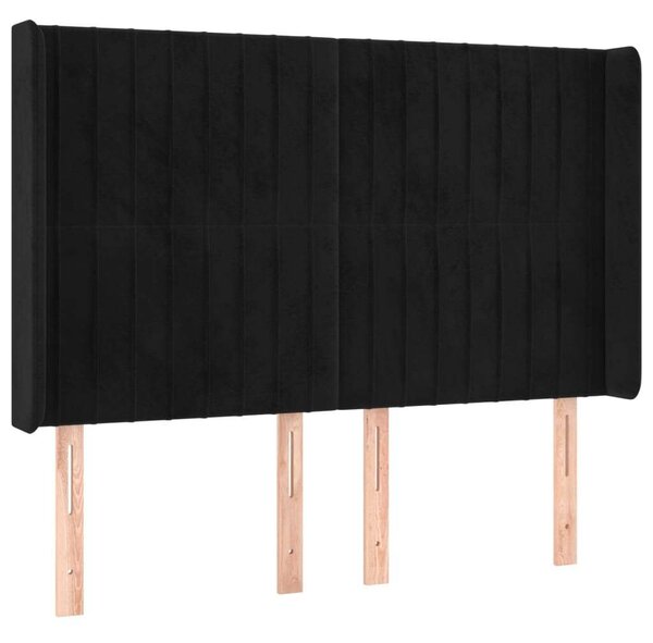 VidaXL Fekete Bársony Ágyfejtámla Szárnyakkal - 147x118/128cm