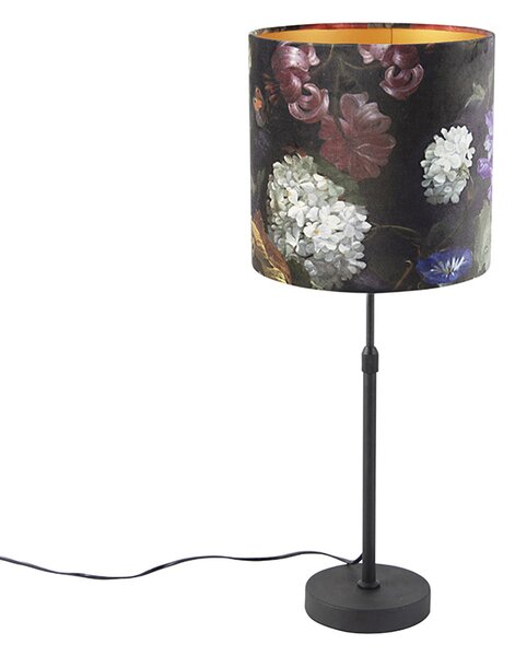 Asztali lámpa fekete bársony árnyalatú virágokkal, 25 cm arany - Parte
