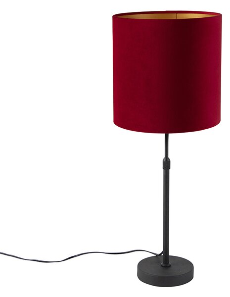 Asztali lámpa fekete, velúr árnyalatú vörös, arany, 25 cm - Parte
