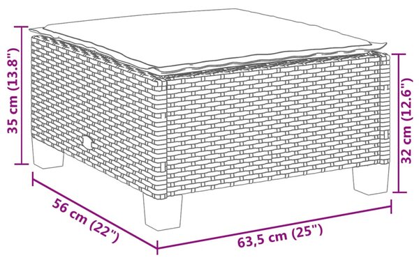 Szürke polyrattan kerti ülőke párnával 63,5 x 56 x 32 cm