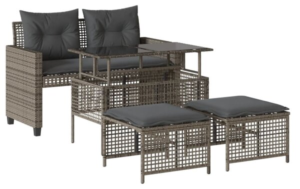 4 részes szürke polyrattan üveg kerti ülőgarnitúra párnákkal