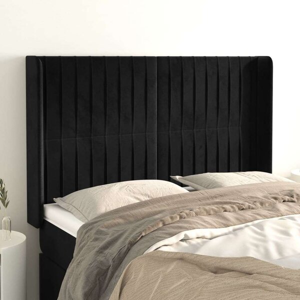 VidaXL Fekete Bársony Ágyfejtámla Szárnyakkal - 147x118/128cm