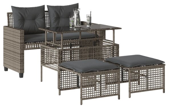 4 részes szürke polyrattan üveg kerti ülőgarnitúra párnákkal