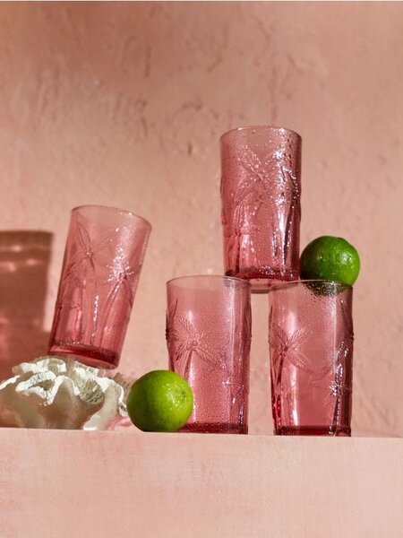 Sinsay - Pohár készlet pálma mintával 4 pack - rózsaszín