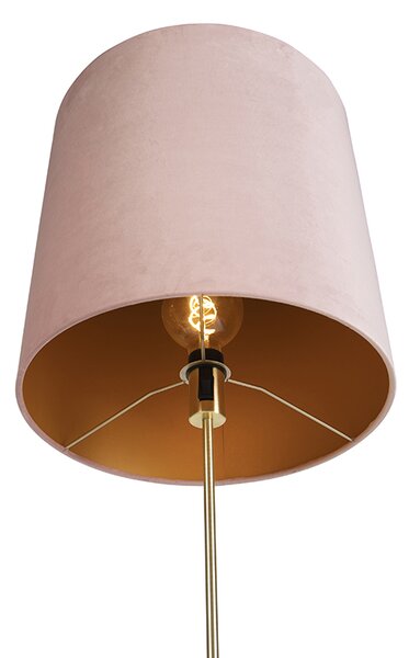Állólámpa arany/bronz rózsaszín bársony búrával 40/40 cm - Parte
