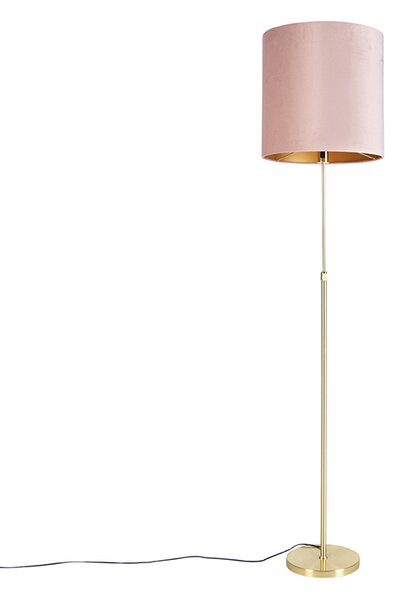 Állólámpa arany/bronz rózsaszín bársony búrával 40/40 cm - Parte