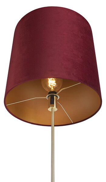 Állólámpa arany/bronz vörös bársony árnyékolóval 40/40 cm - Parte