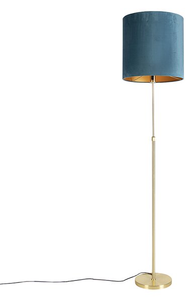 Állólámpa arany / sárgaréz bársony árnyalatú kékkel 40/40 cm - Parte