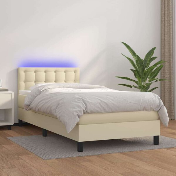 VidaXL krémszínű műbőr rugós ágy matraccal és LED-del 100x200 cm