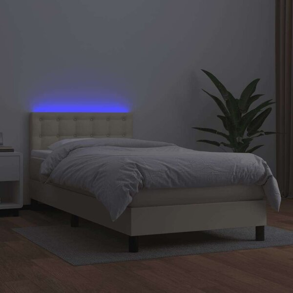 VidaXL krémszínű műbőr rugós ágy matraccal és LED-del 100x200 cm