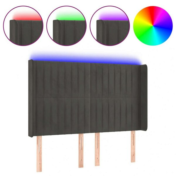 VidaXL Bársony Ágyfejtámla - LED - Sötétszürke - 147x128cm