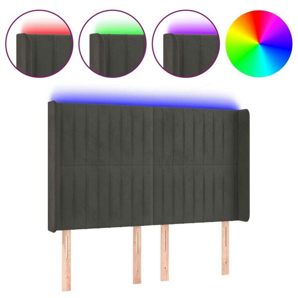 VidaXL Bársony Ágyfejtámla - LED - Sötétszürke - 147x128cm