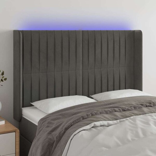 VidaXL Bársony Ágyfejtámla - LED - Sötétszürke - 147x128cm