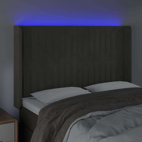 VidaXL Bársony Ágyfejtámla - LED - Sötétszürke - 147x128cm