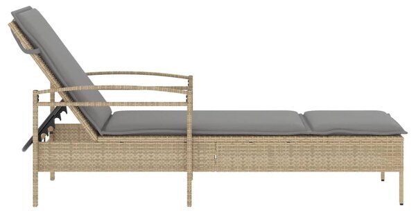 Bézs polyrattan napozóágy párnával 63x200x81 cm