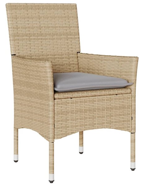 3 részes bézs polyrattan/üveg bisztrógarnitúra párnával