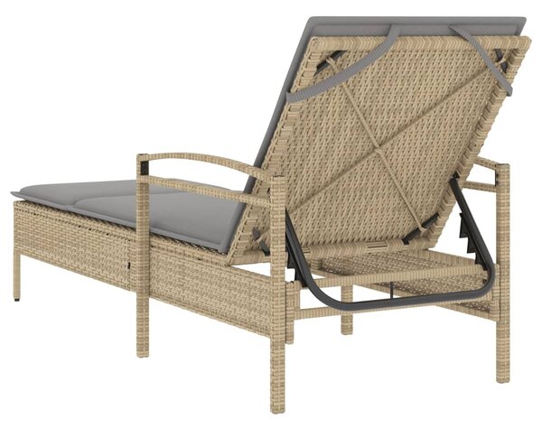 Bézs polyrattan napozóágy párnával 63x200x81 cm