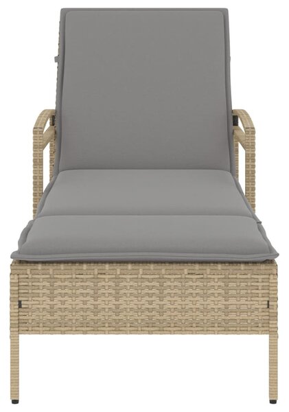 Bézs polyrattan napozóágy párnával 63x200x81 cm