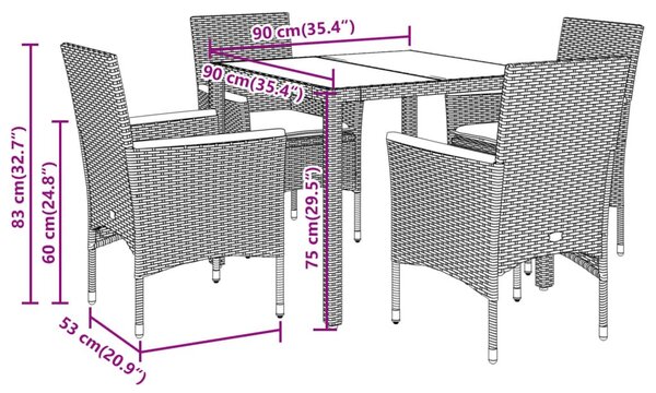 5 részes bézs polyrattan/akácfa kerti étkezőgarnitúra párnákkal
