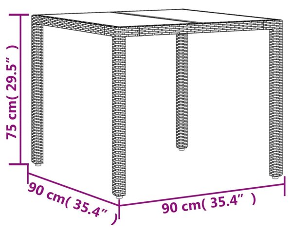 3 részes fekete polyrattan/üveg kerti étkezőgarnitúra párnákkal