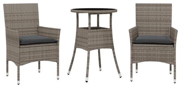 3 részes szürke polyrattan/üveg kerti étkezőgarnitúra párnával