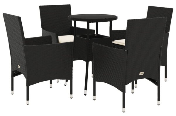 5 részes fekete polyrattan/üveg kerti étkezőgarnitúra párnákkal