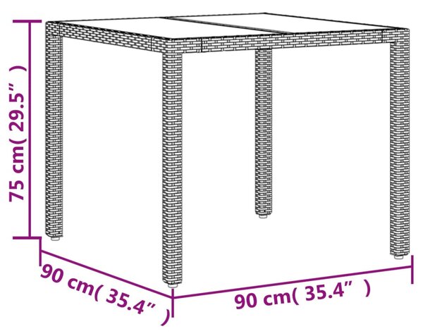 3 részes szürke polyrattan/üveg kerti étkezőgarnitúra párnával